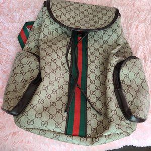Gucci Ophidia Backpack GG Coated Canvas Beige Brown Leather Medium